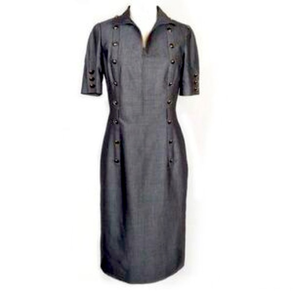 Carlisle Graphite Zip Front Preppy Short dark gray Sleeve Dress US Size 4